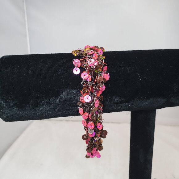 Bijou Sequin Magenta Multi Strand Bracelet: - Picture 3 of 6